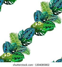 Seamless background with tropical leaves