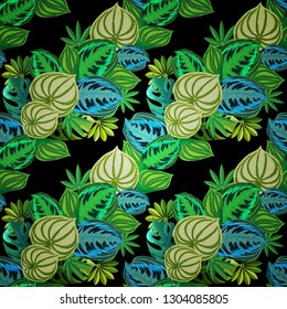 Seamless background with tropical leaves