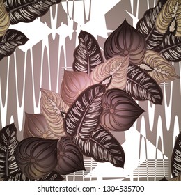 Seamless background with tropical leaves