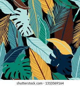 seamless background with tropical leaves