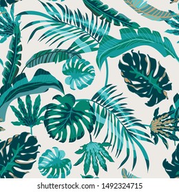 seamless background with tropical leaves