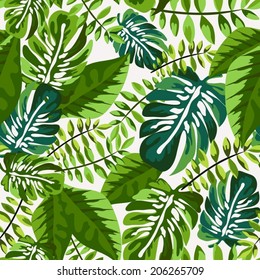 Seamless background with tropical tropical leaves