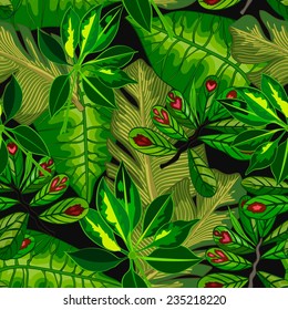 Seamless background with tropical tropical leaves 