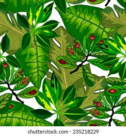 Seamless background with tropical tropical leaves 