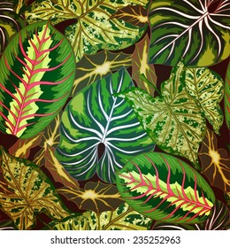 Seamless background with tropical tropical leaves