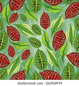Seamless background with tropical leaves