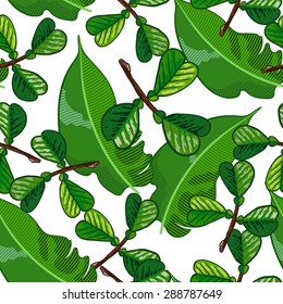 Seamless background with tropical leaves