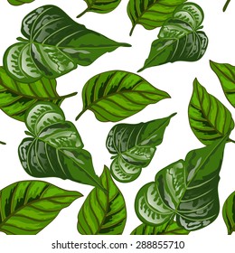 Seamless background with tropical leaves