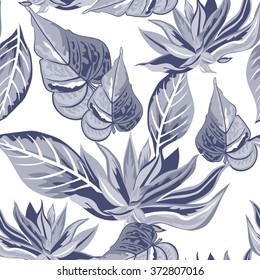 Seamless background with tropical tropical leaves