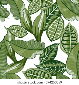 Seamless background with tropical tropical leaves