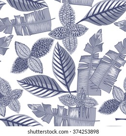 Seamless background with tropical tropical leaves
