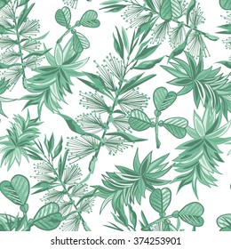 Seamless background with tropical tropical leaves