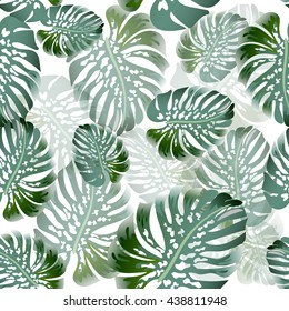 Seamless background with tropical leaves