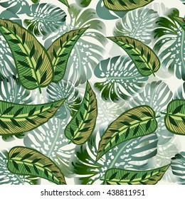 Seamless background with tropical leaves