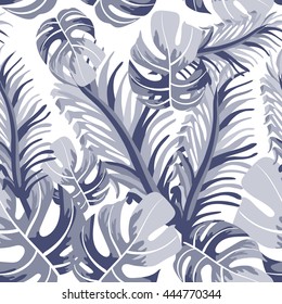 Seamless background with tropical leaves