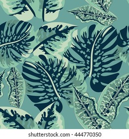 Seamless background with tropical leaves