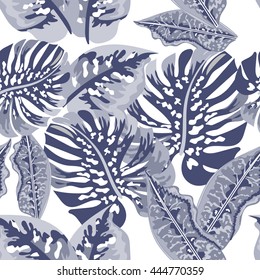 Seamless background with tropical leaves