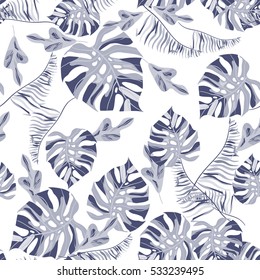Seamless background with tropical leaves

