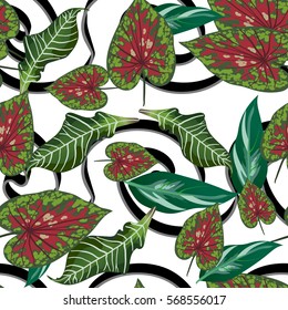 Seamless background with tropical leaves