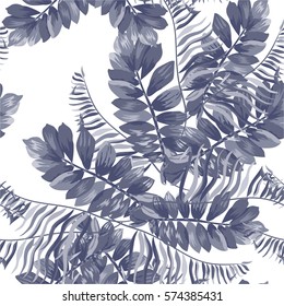 Seamless background with tropical leaves