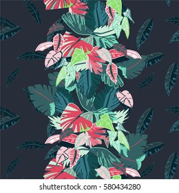 Seamless background with tropical leaves