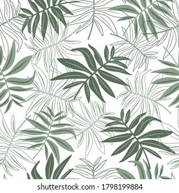 Seamless background of tropical leaves. Illustration for gift packaging, web page background, as a print for any printed product.
