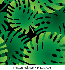 seamless background with tropical leaves on black background