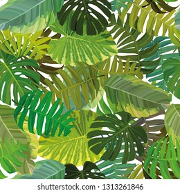 Seamless background with tropical leaves. Perfect for scrapbooking. Vector illustration, EPS 10