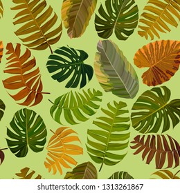 Seamless background with tropical leaves. Perfect for scrapbooking. Vector illustration, EPS 10