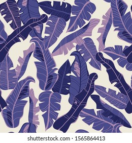 Seamless background with tropical leaves, vector design.