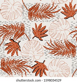 seamless background with tropical leaves, vector design