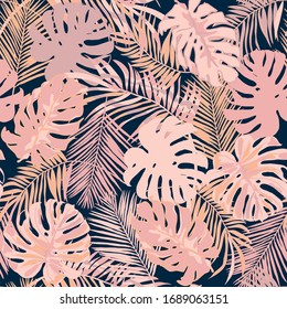 seamless background with tropical leaves, vector design