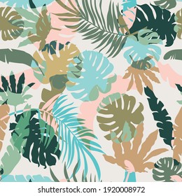 seamless background with tropical leaves. Vector design for fabric, paper and other.