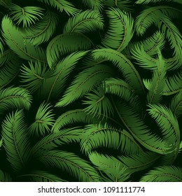 Seamless Background, Tropical Palm Trees Branches with Green Leaves, Tile Pattern. Vector