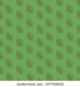 Seamless background with tropical plants in green colors. Palm leaves. Stock illustration.