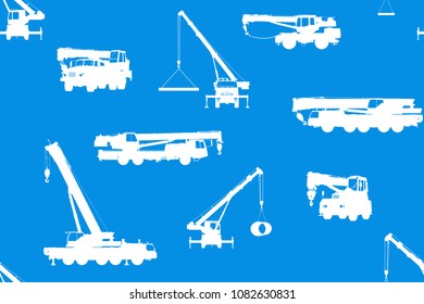 Seamless background with truck cranes. Vector illustration.