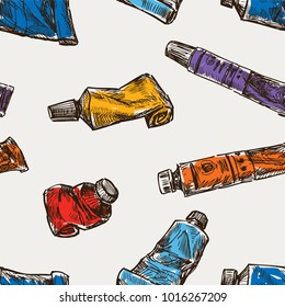 Seamless background of tubes of art paint