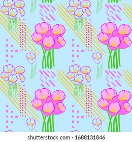 Seamless background with tulips. Modern abstract design for paper, cover, fabric and other users. Vector illustration.