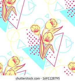 Seamless background with tulips. Modern abstract design for paper, cover, fabric and other users. Vector illustration.
