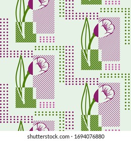 Seamless background with tulips. Modern abstract design for paper, cover, fabric and other users. Vector illustration.
