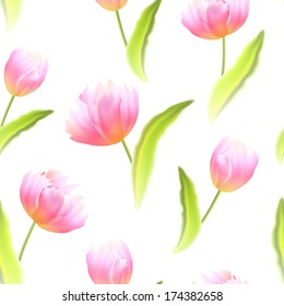 Seamless background with Tulips. Vector illustration.