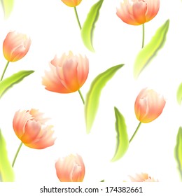 Seamless background with Tulips. Vector illustration.