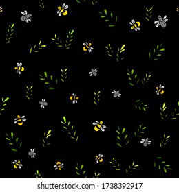 A seamless background of twigs and bees. Vector illustration