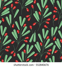 Seamless background from twigs and berries of barberry. Pattern.