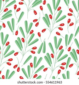 Seamless background from twigs and berries of barberry. Pattern.