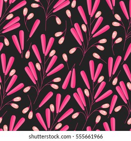 Seamless background from twigs and berries of barberry. Pattern.