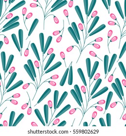 Seamless background from twigs and berries of barberry. Pattern.
