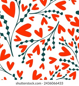 Seamless background of twigs and hearts