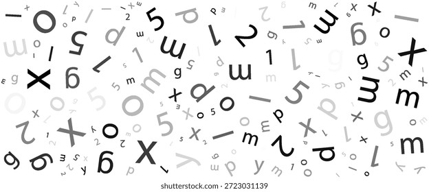 Fondo sin fisuras con números retorcidos y símbolos matemáticos. Números distribuidos aleatoriamente. Uno a cero desorganizado de diferentes tamaños y ángulos. Ilustración en gradiente bg Vector guardado en EPS 10.