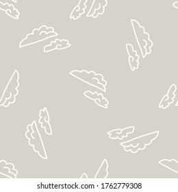 Seamless background two cloud gender neutral baby pattern. Simple whimsical minimal earthy 2 tone color. Kids nursery wallpaper or boho cartoon animal fashion all over print.